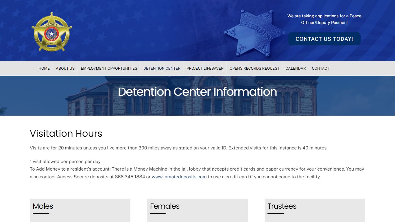 Detention Center Information | DeWitt County Sheriff's Office | Cuero, TX