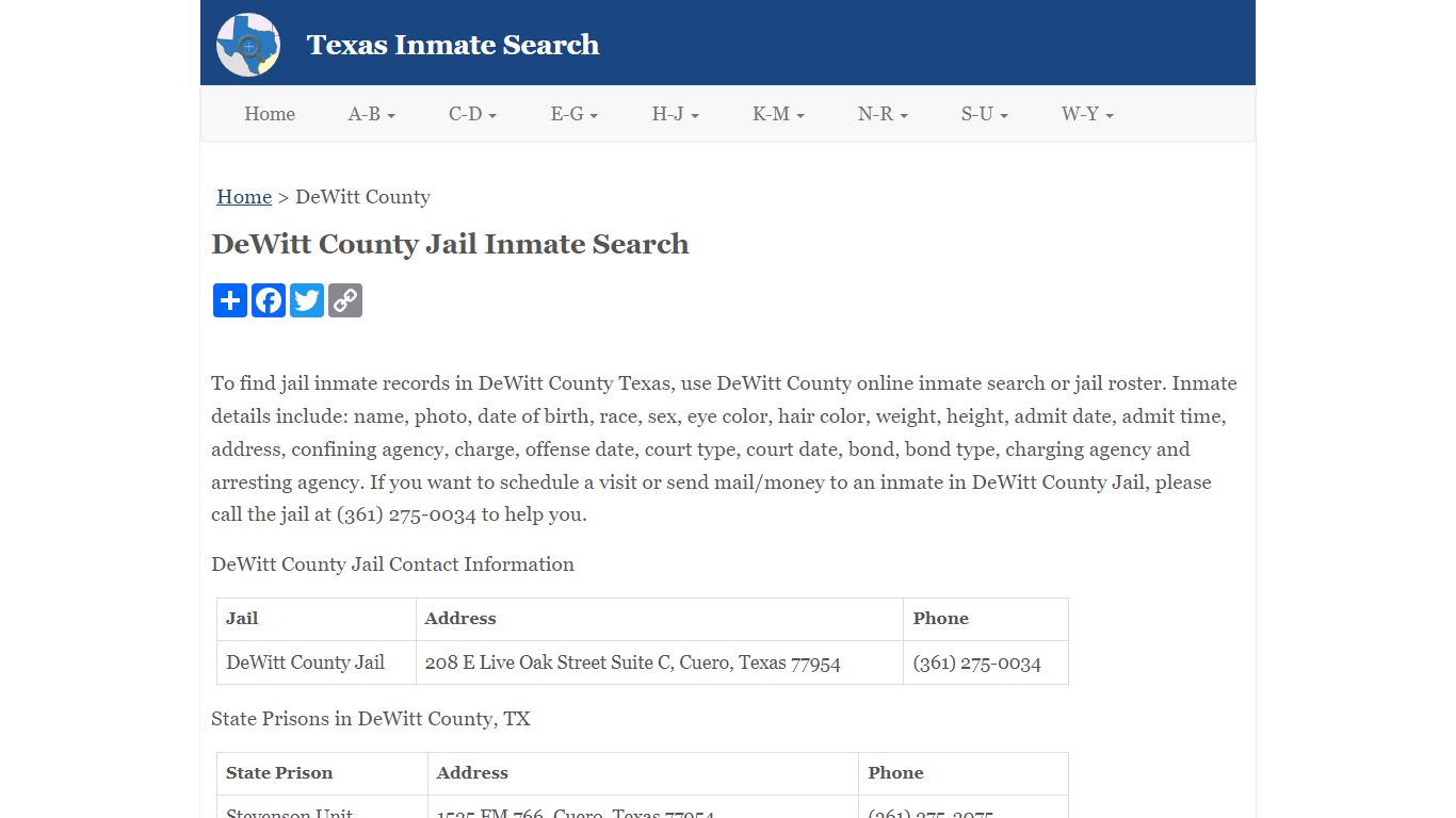 DeWitt County Jail Inmate Search